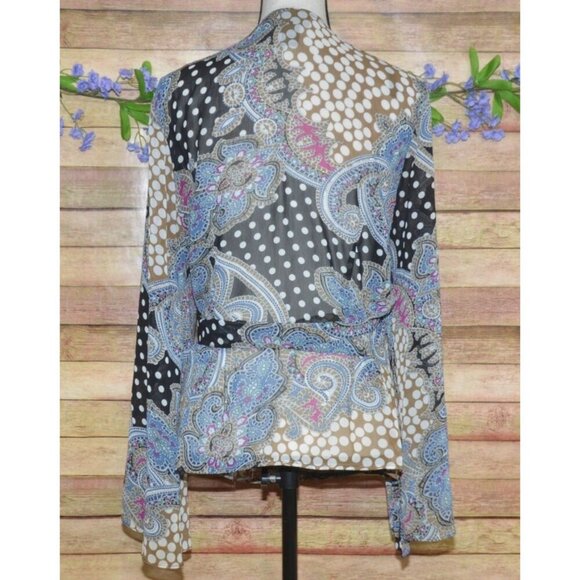 Lane Bryant Mixed Print Floral & Polka Dot Sheer Wrap Blouse Top Size 14W 16W - Picture 8 of 13
